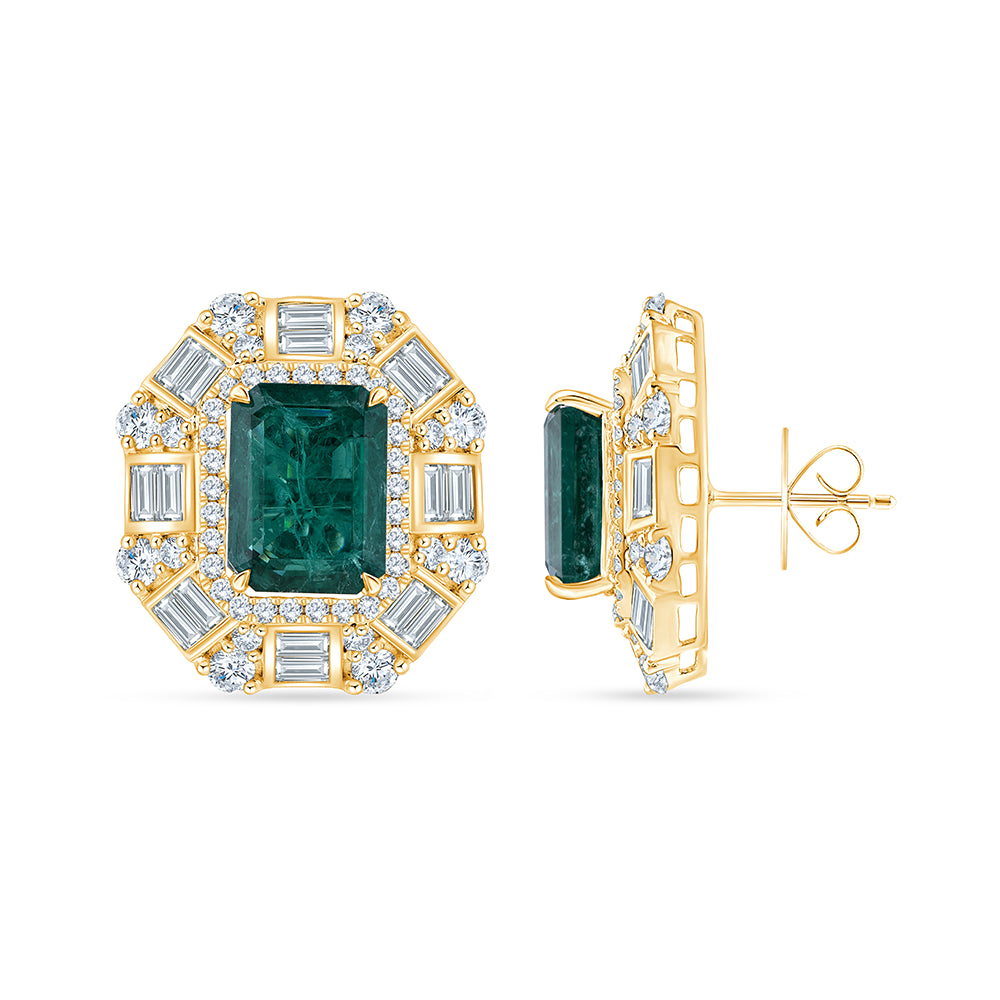 Emerald Cut Emerald Halo Stud Earrings