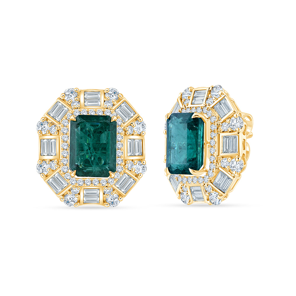 Emerald Cut Emerald Halo Stud Earrings