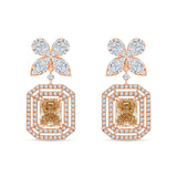 Emerald Cut Ice Crush Halo Drop Earrings