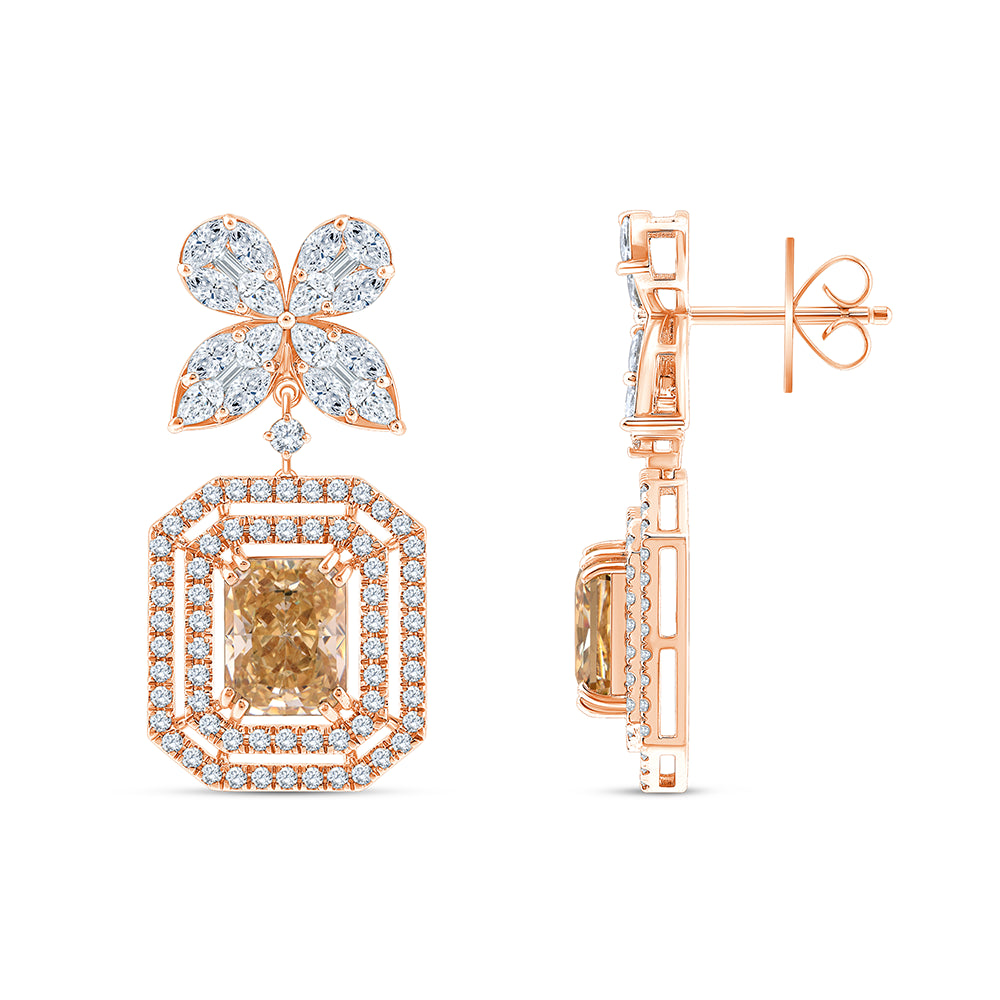 Emerald Cut Ice Crush Halo Drop Earrings
