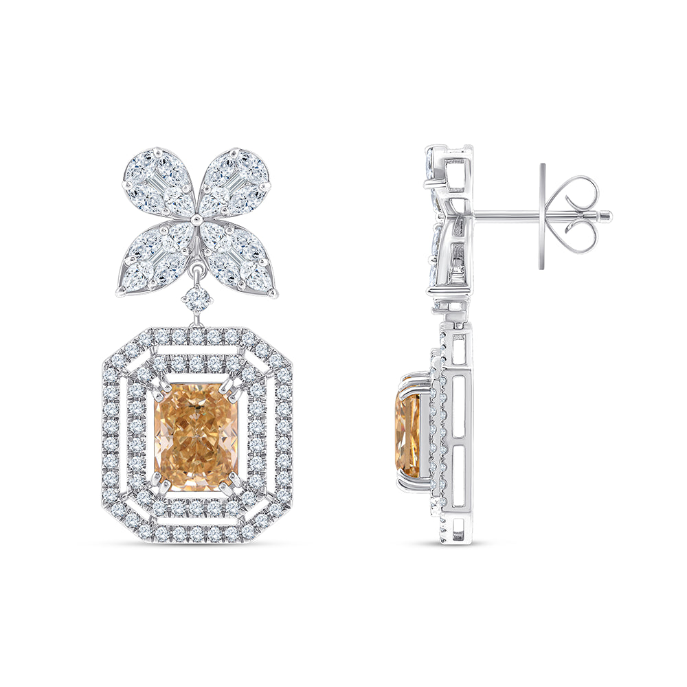 Emerald Cut Ice Crush Halo Drop Earrings