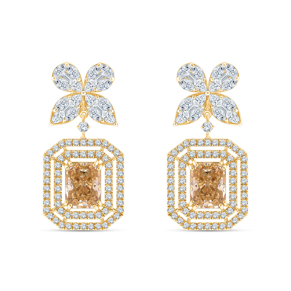 Emerald Cut Ice Crush Halo Drop Earrings