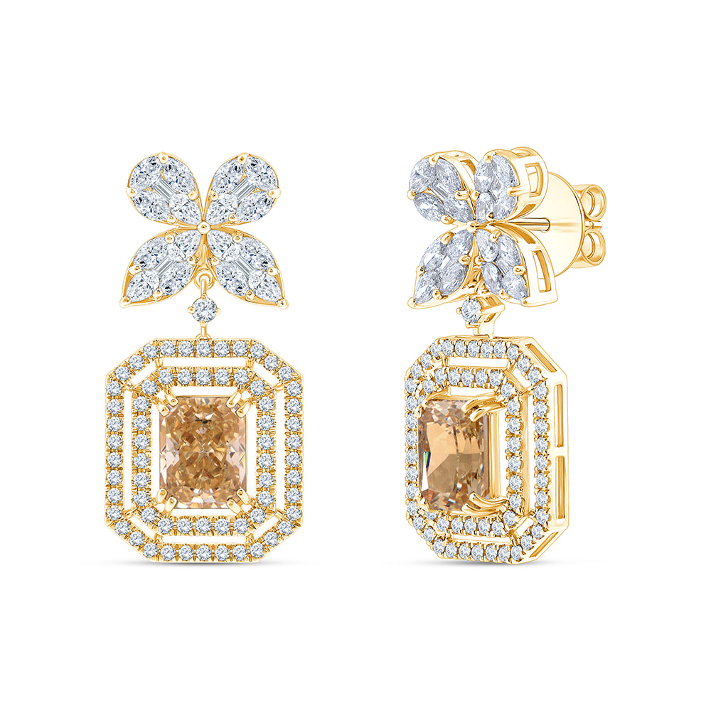 Emerald Cut Ice Crush Halo Drop Earrings