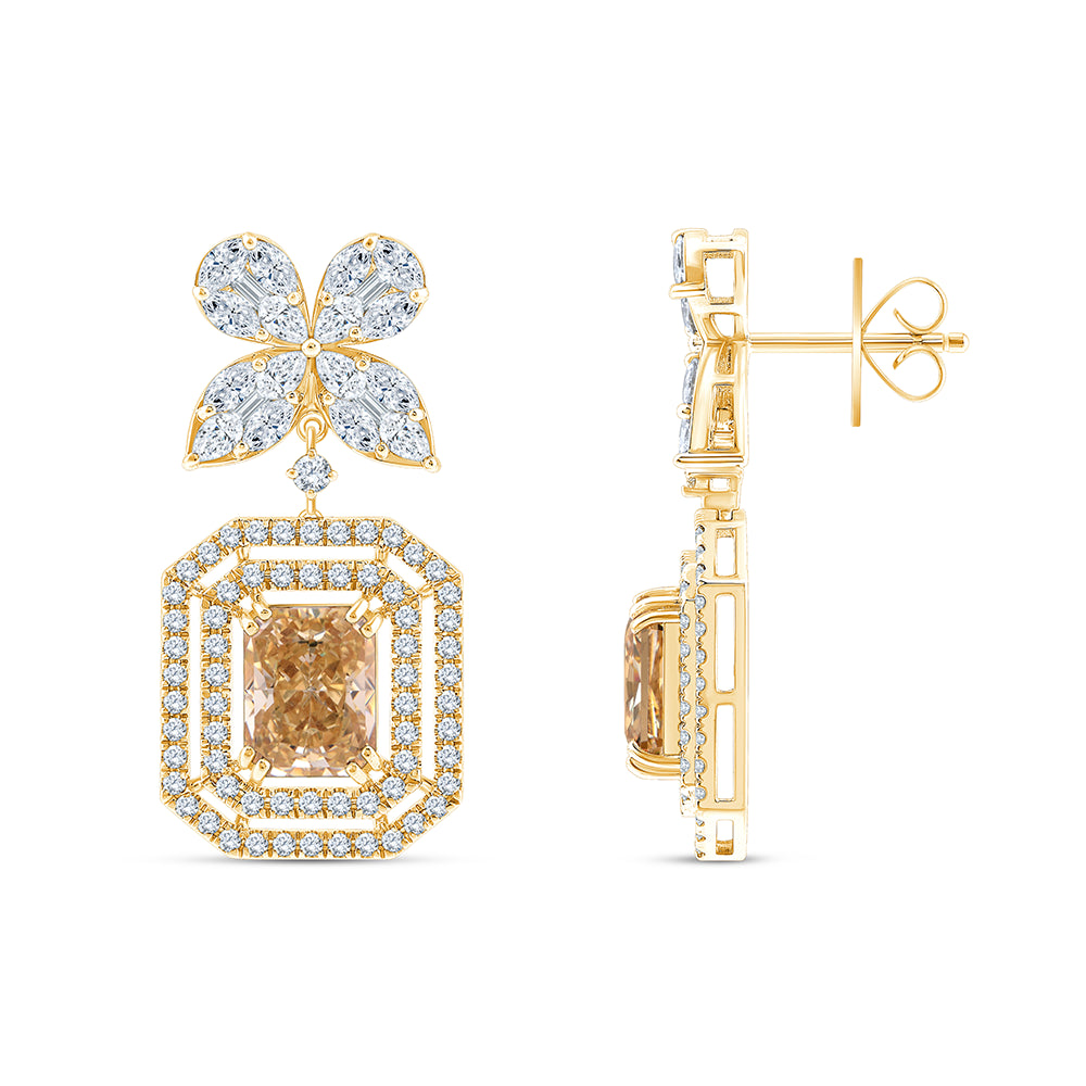 Emerald Cut Ice Crush Halo Drop Earrings
