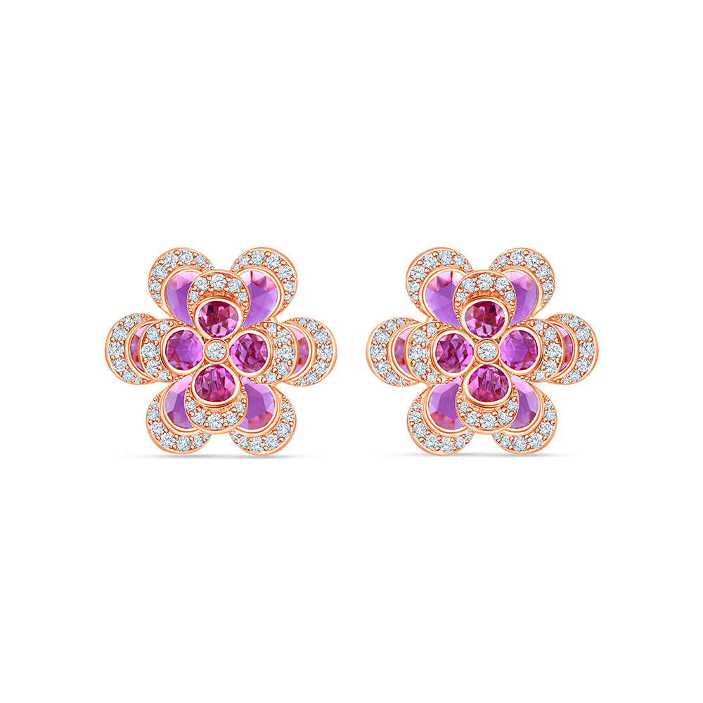 Brilliant Cut Semi Precious Stone Flower Stud Earrings