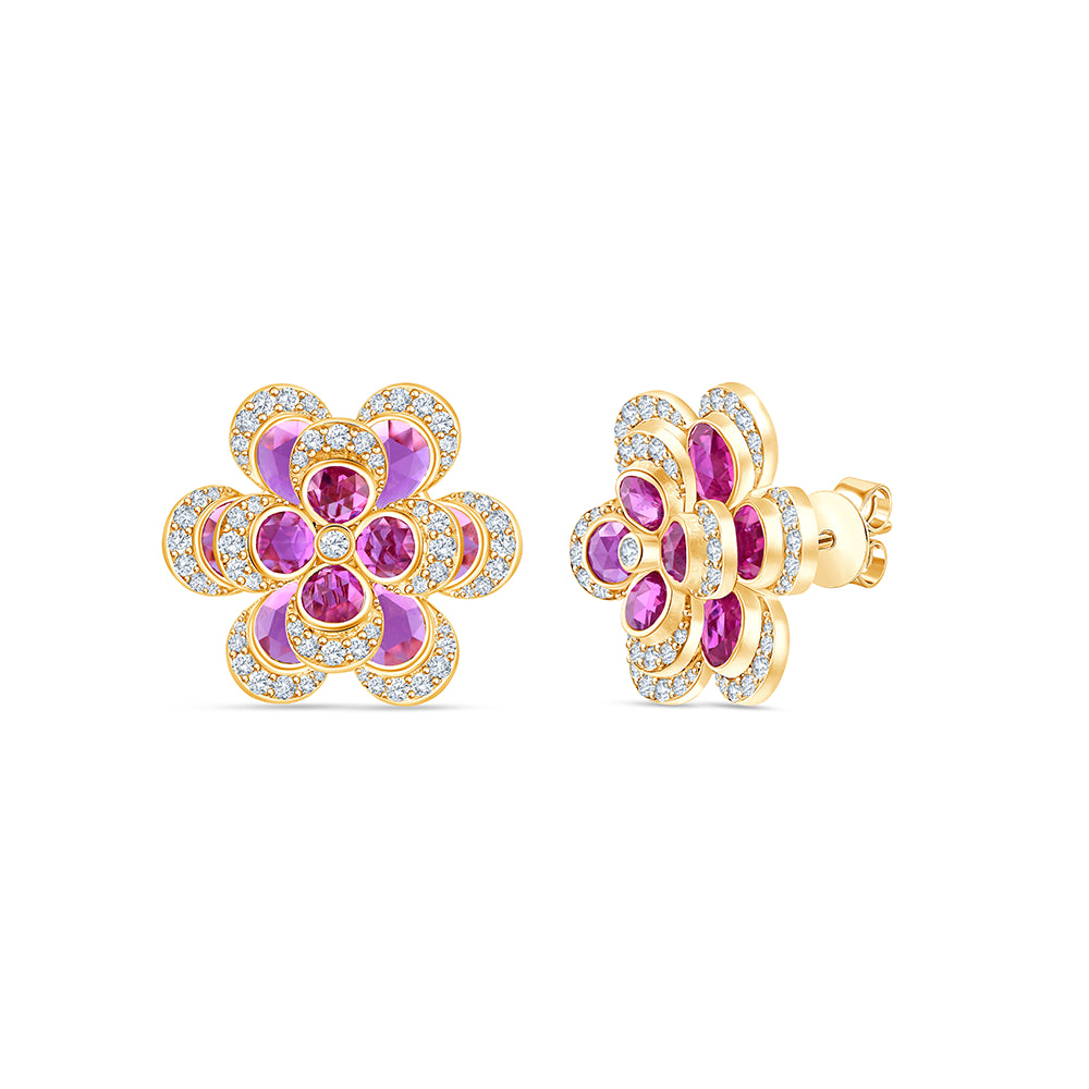 Brilliant Cut Semi Precious Stone Flower Stud Earrings