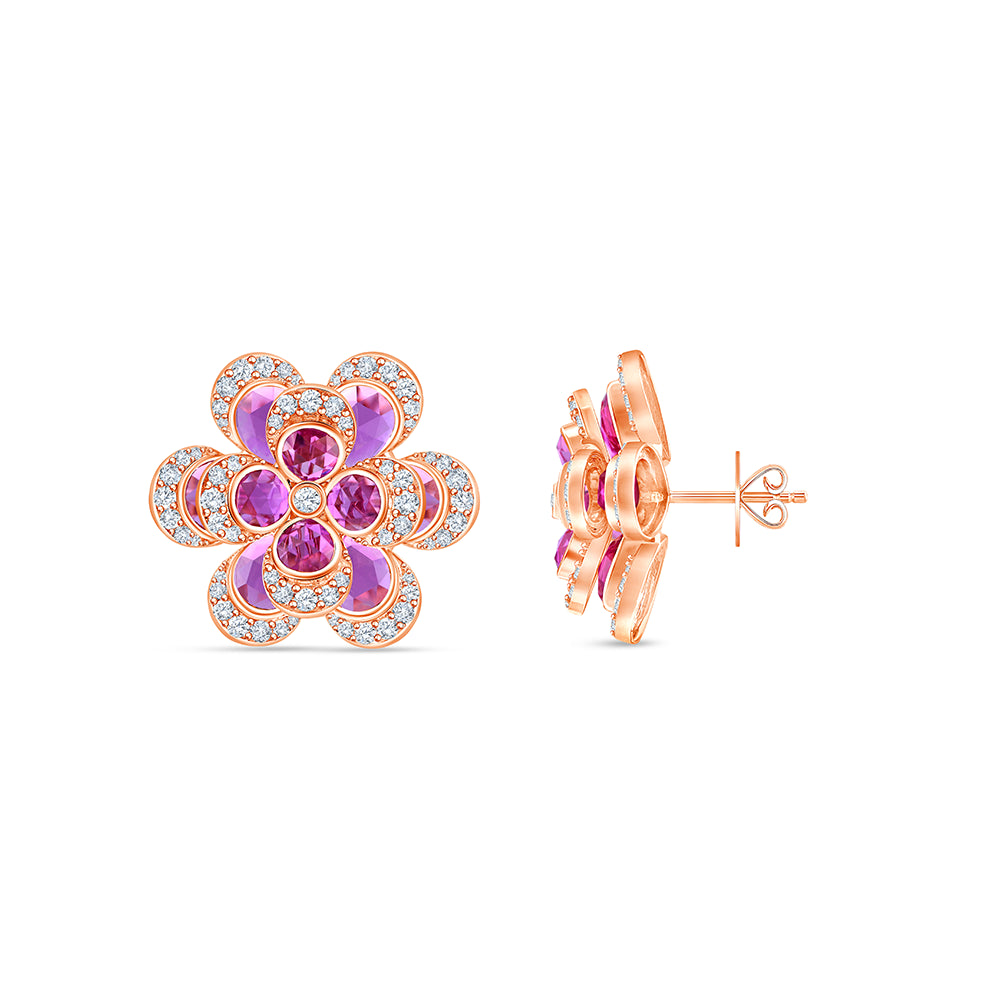Brilliant Cut Semi Precious Stone Flower Stud Earrings