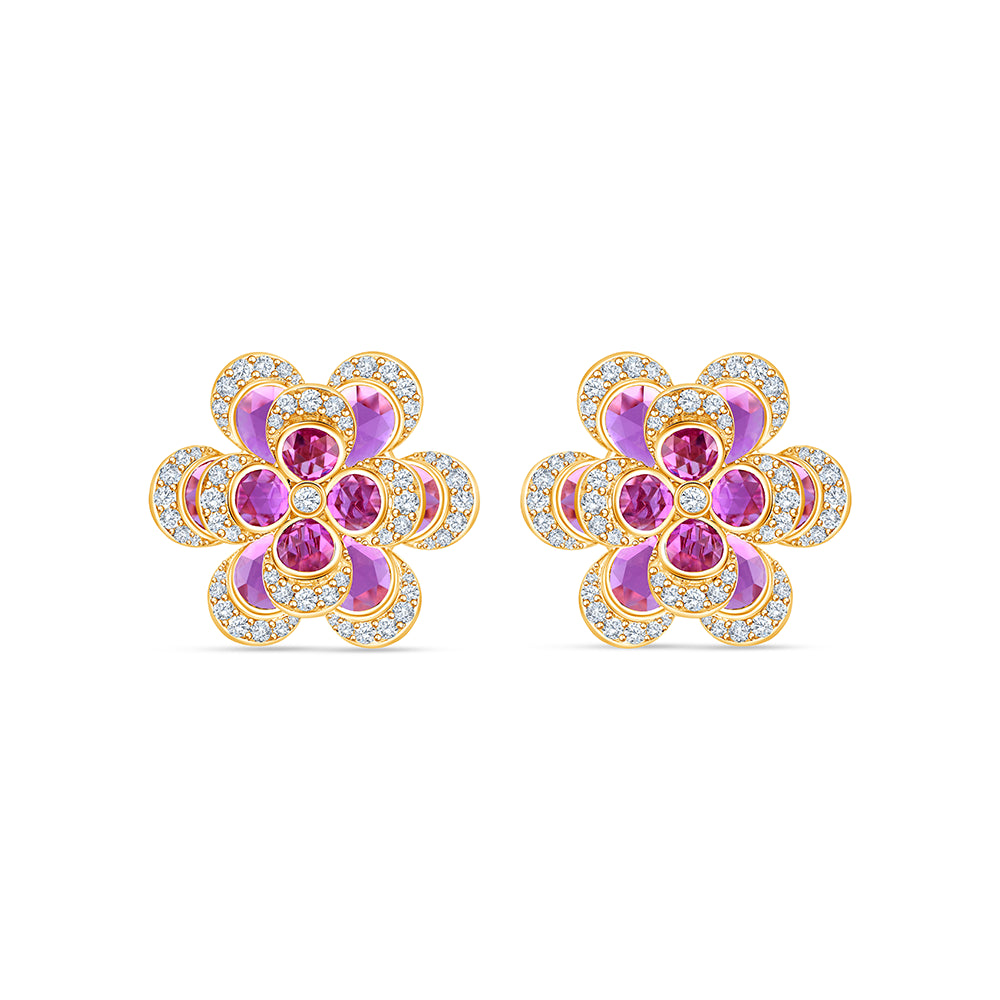 Brilliant Cut Semi Precious Stone Flower Stud Earrings