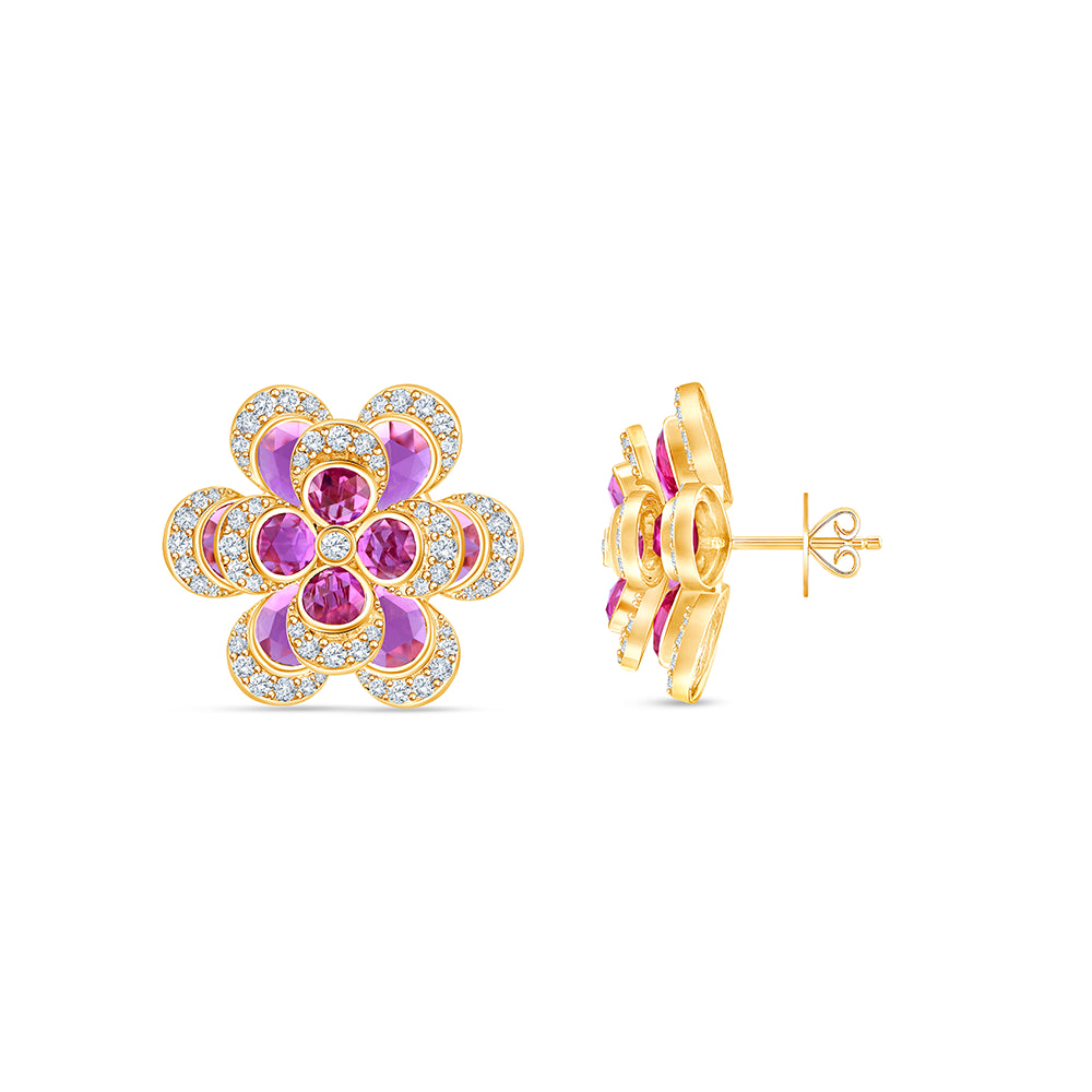 Brilliant Cut Semi Precious Stone Flower Stud Earrings
