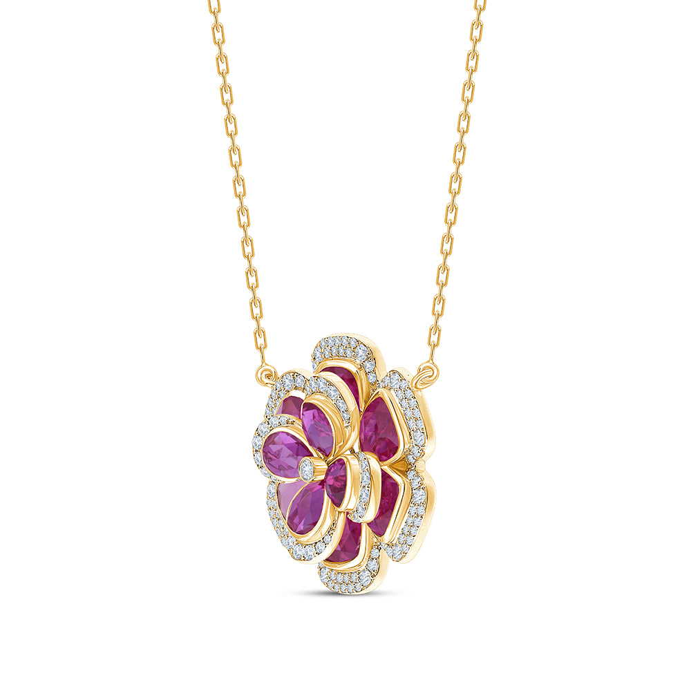 Pear Cut Semi Precious Stone Flower Pendant