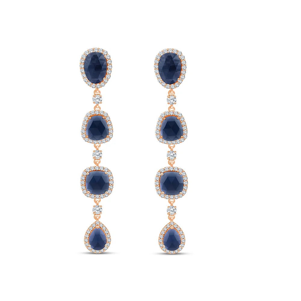 Mixed Cut Semi Precious Stone Linear Drop Earrings