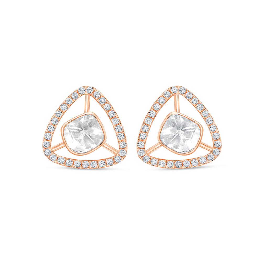 Polki & Brilliant Cut Open Triangle Halo Stud Earrings