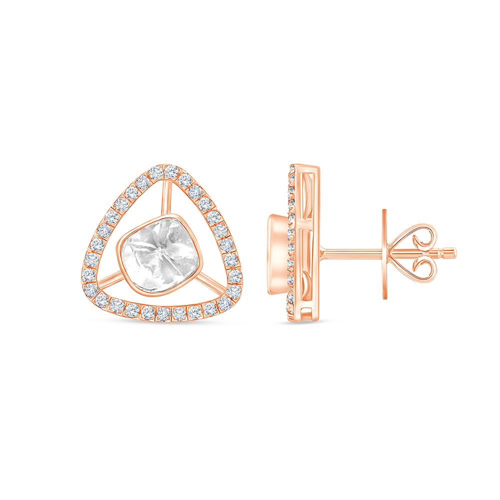 Polki & Brilliant Cut Open Triangle Halo Stud Earrings