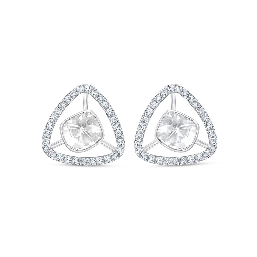 Polki & Brilliant Cut Open Triangle Halo Stud Earrings