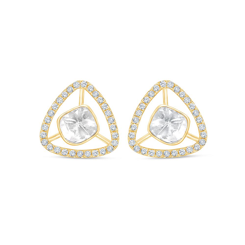 Polki & Brilliant Cut Open Triangle Halo Stud Earrings
