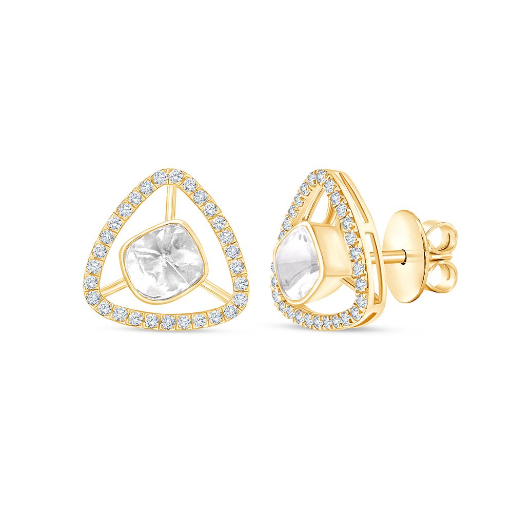 Polki & Brilliant Cut Open Triangle Halo Stud Earrings
