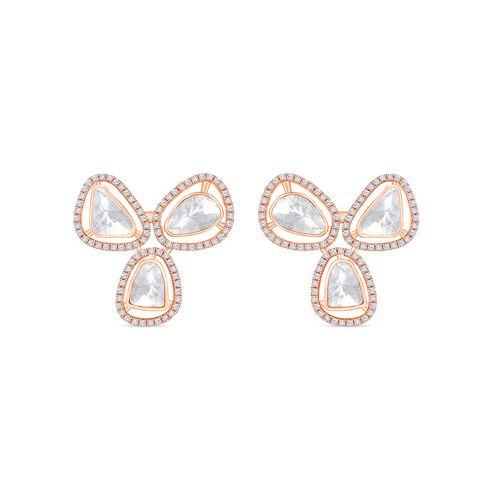 Polki Trio Halo Stud Earrings