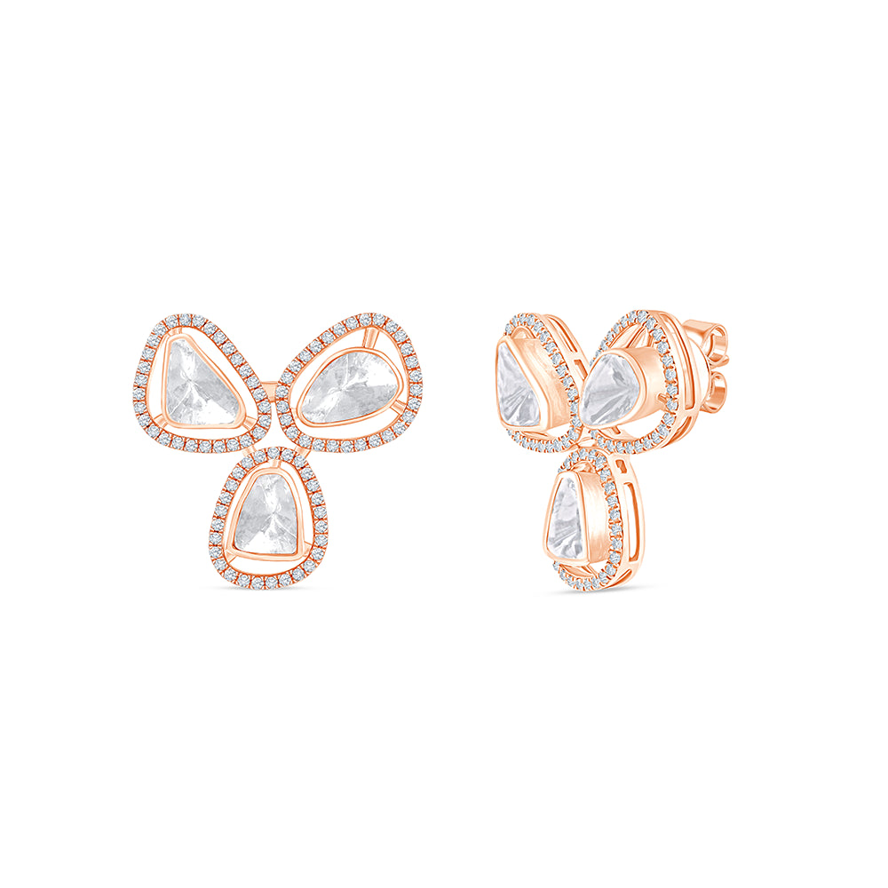 Polki Trio Halo Stud Earrings