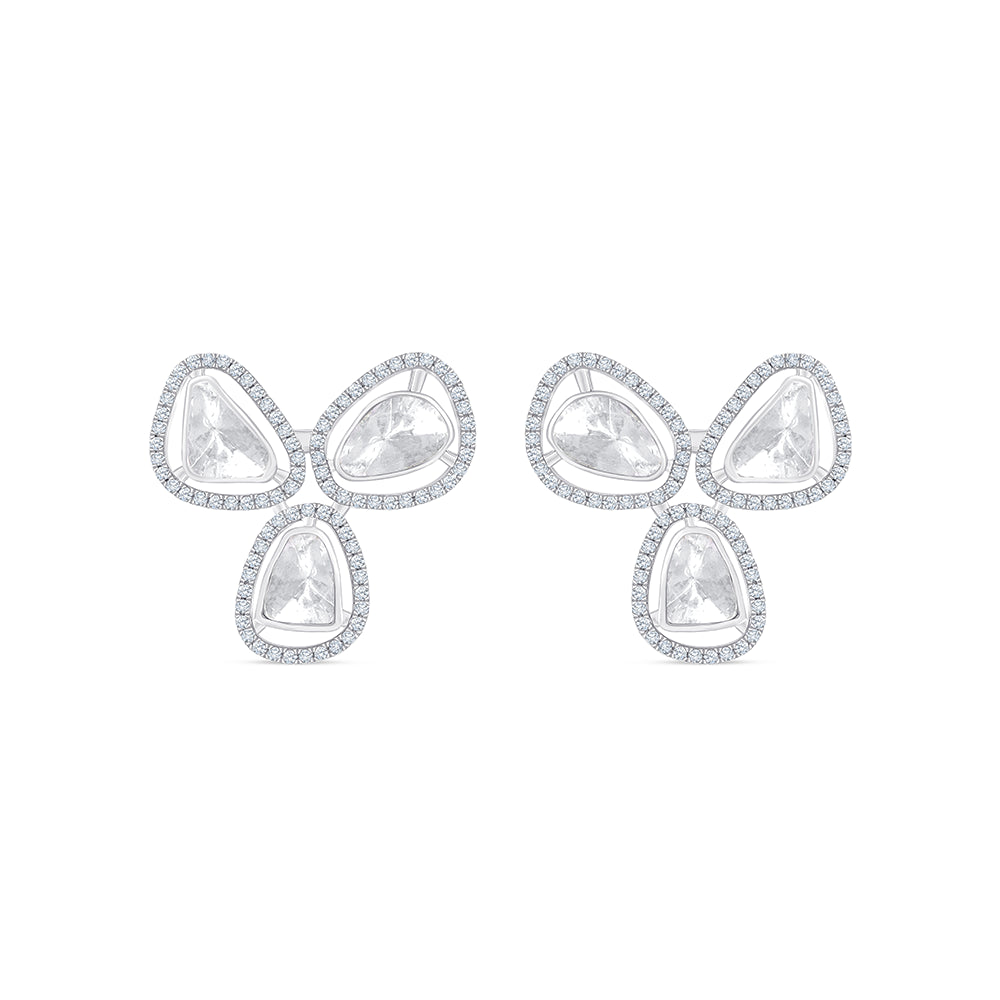 Polki Trio Halo Stud Earrings