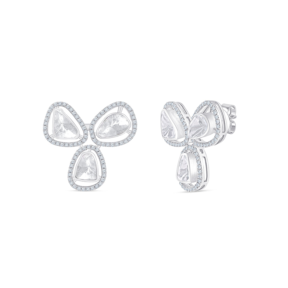 Polki Trio Halo Stud Earrings