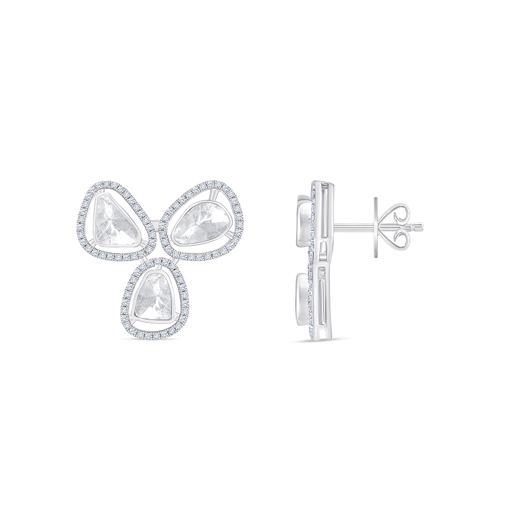 Polki Trio Halo Stud Earrings