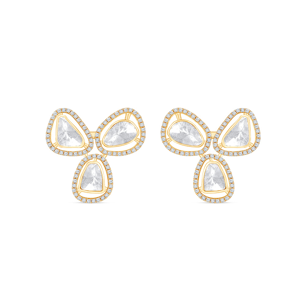 Polki Trio Halo Stud Earrings