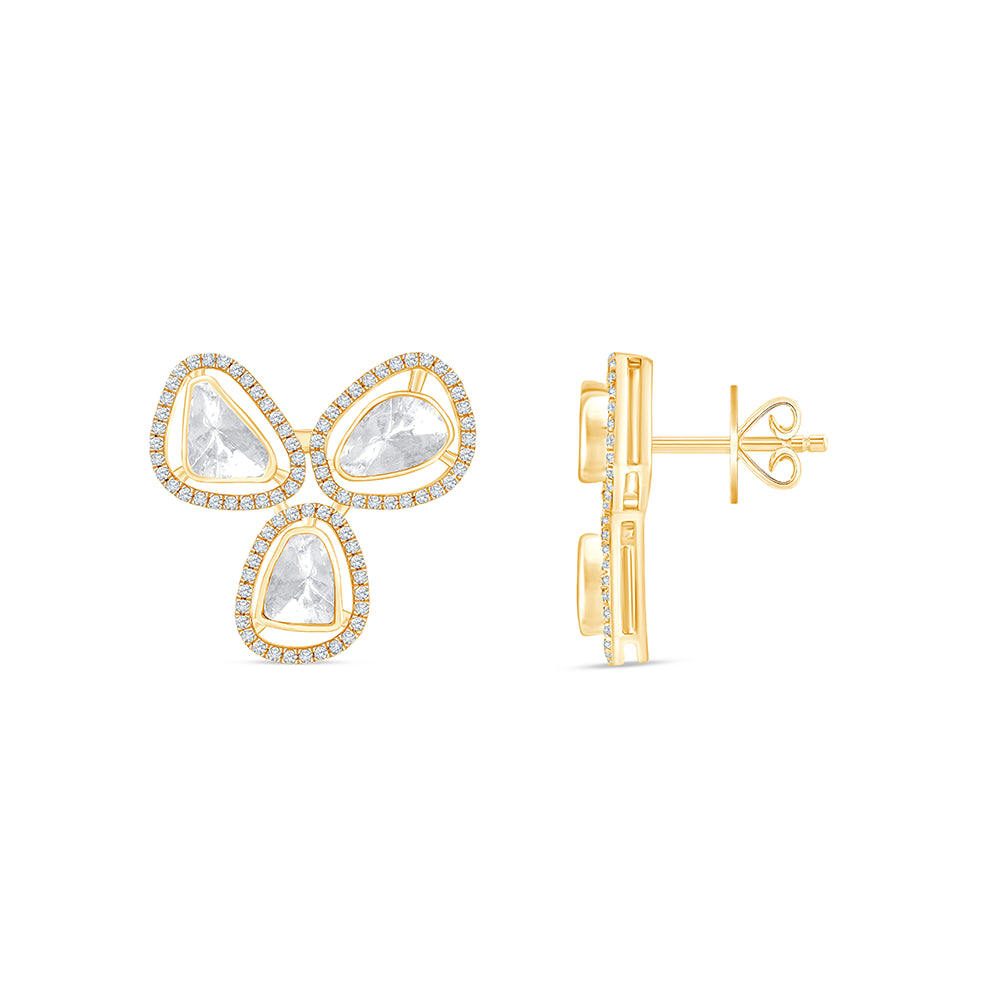 Polki Trio Halo Stud Earrings