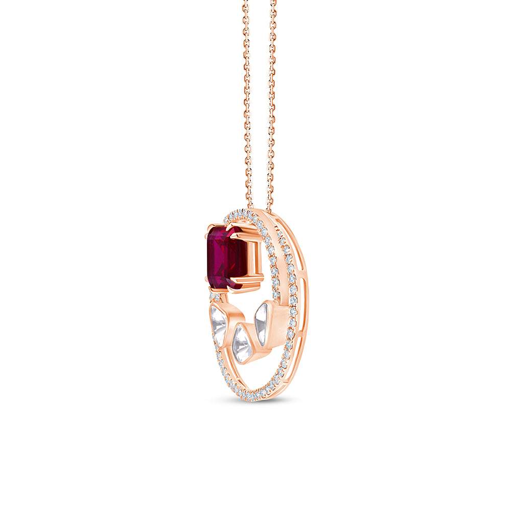 Square Octagon Cut Semi Precious Stone Circle Pendant