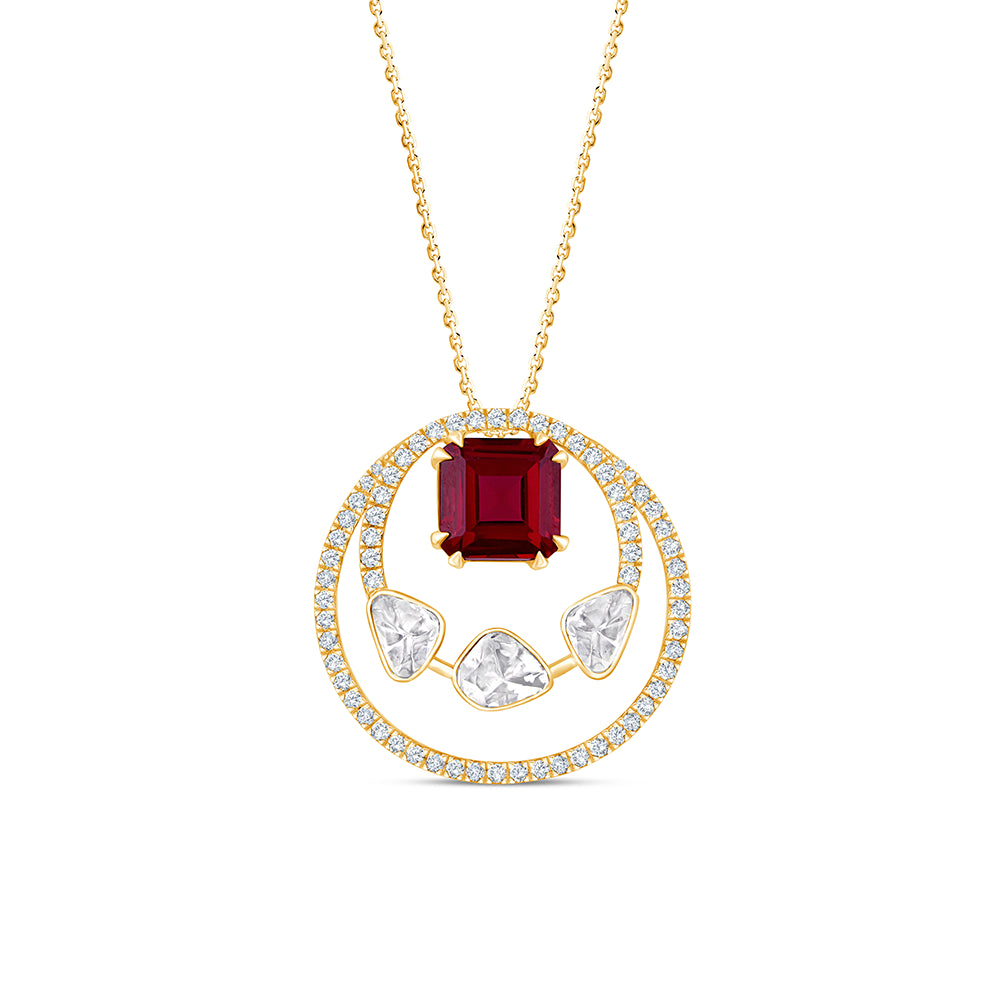 Square Octagon Cut Semi Precious Stone Circle Pendant
