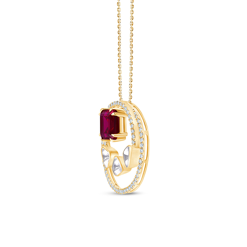 Square Octagon Cut Semi Precious Stone Circle Pendant