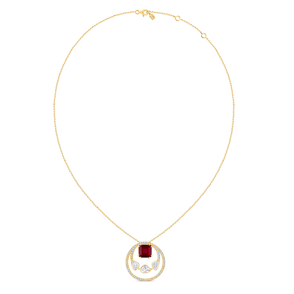Square Octagon Cut Semi Precious Stone Circle Pendant