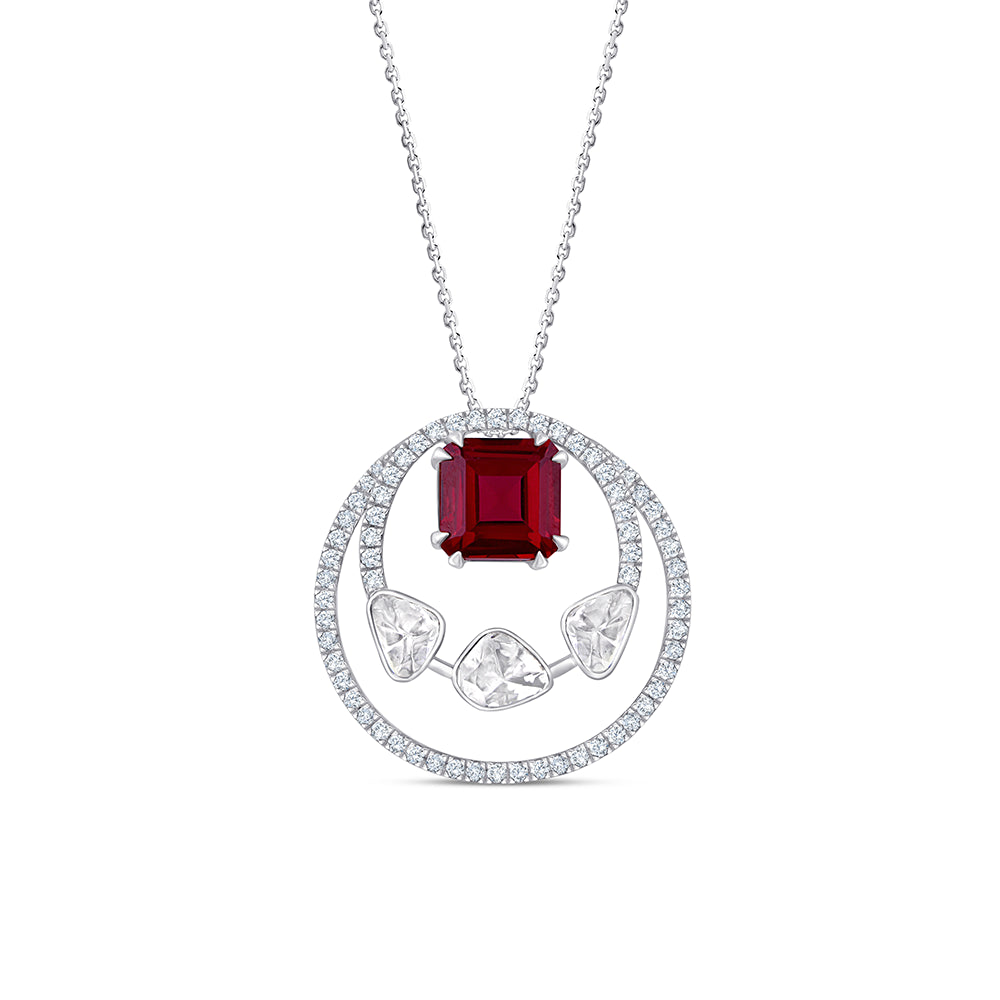 Square Octagon Cut Semi Precious Stone Circle Pendant